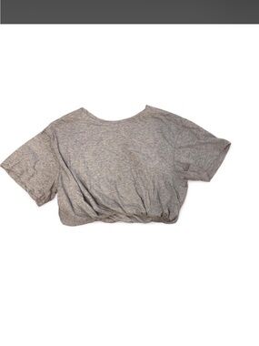 Cropped Gray Short Sleeve Tee with Elastic Hem bubble hem